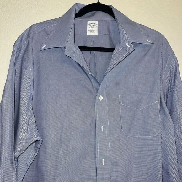 Brooks Brothers Regent Long Sleeve Blue Stripe Dress Shirt - Men's 17 1/2 - Picture 6 of 11